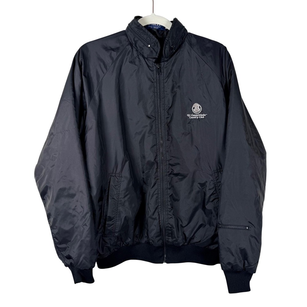 Vtg La Mode Active Sportswear El Conquistador Country Club Bomber Jacket Black M